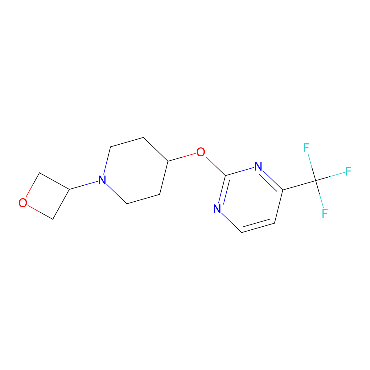 2-{[1-(Oxetan-3-yl)piperidin-4-yl]oxy}-4-(trifluoromethyl)pyrimidine molecular structure, CAS 2415539-25-0