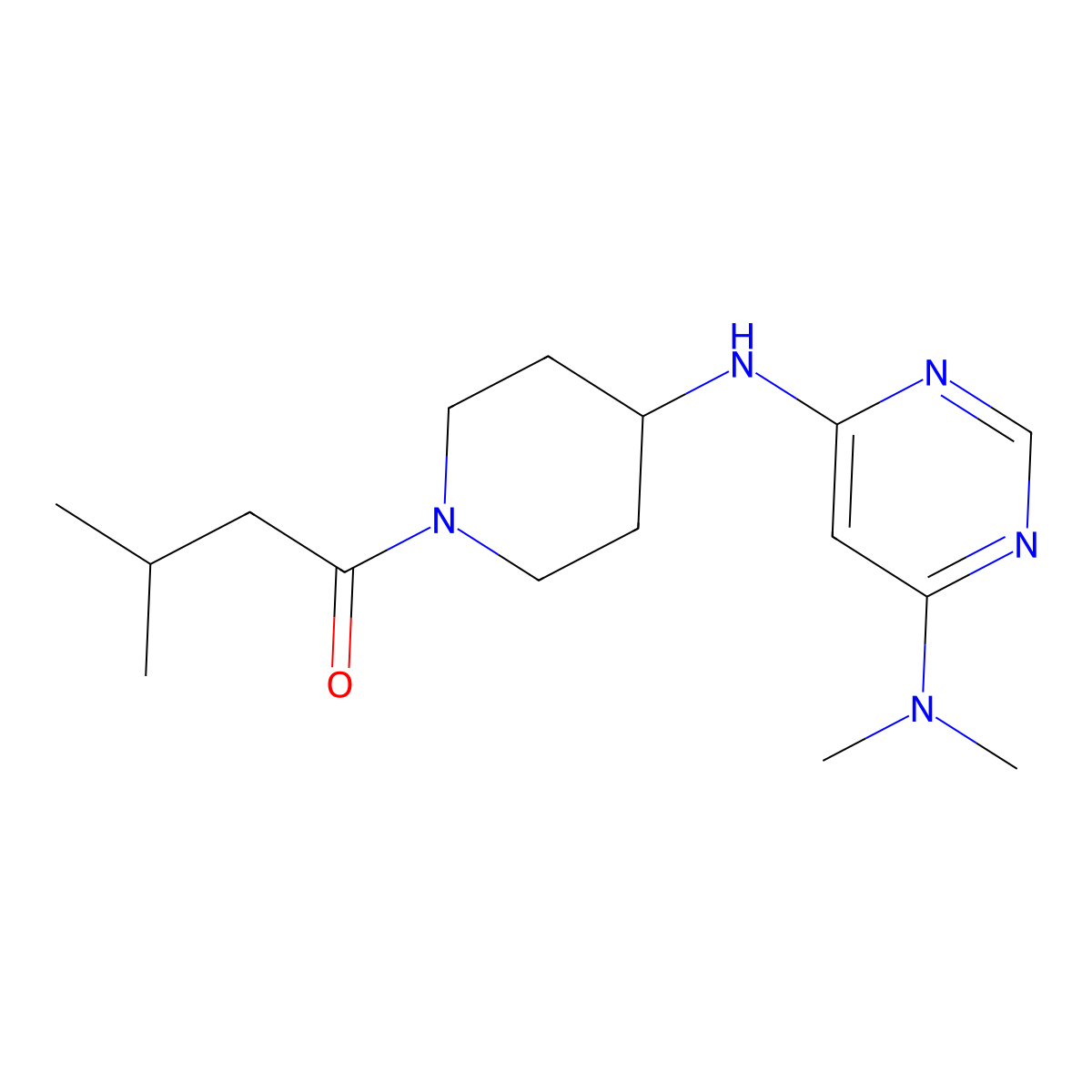 1-(4-{[6-(Dimethylamino)pyrimidin-4-yl]amino}piperidin-1-yl)-3-methylbutan-1-one molecular structure, CAS 2415539-26-1