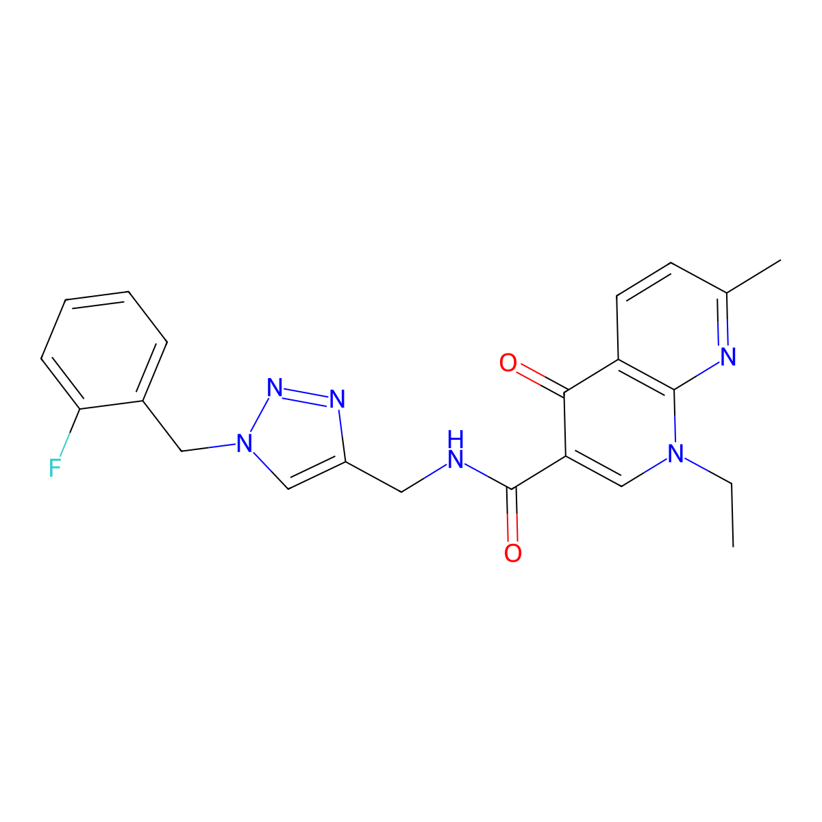 1-ethyl-N-({1-[(2-fluorophenyl)methyl]-1H-1,2,3-triazol-4-yl}methyl)-7-methyl-4-oxo-1,4-dihydro-1,8-naphthyridine-3-carboxamide molecular structure, CAS 2415539-28-3