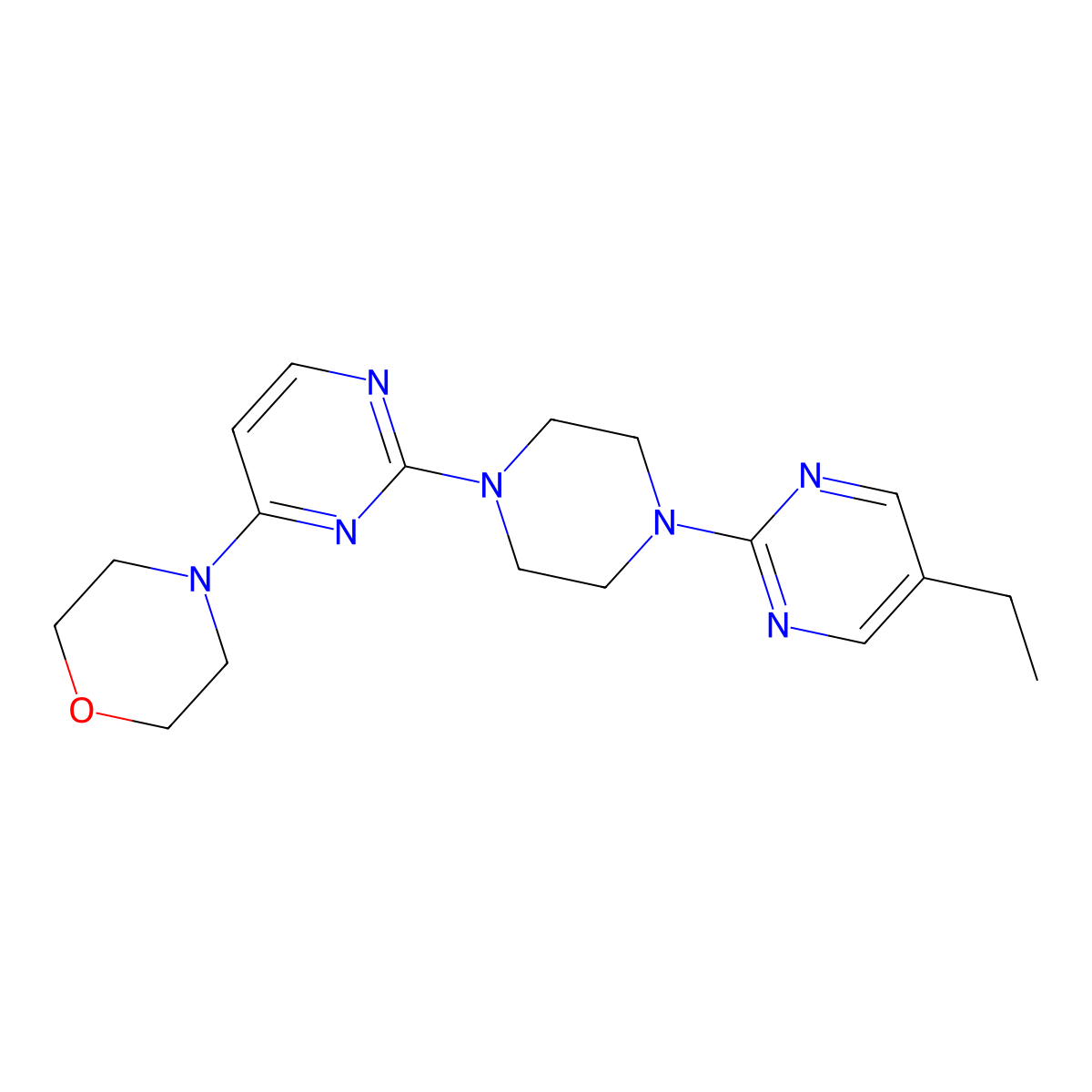 4-{2-[4-(5-Ethylpyrimidin-2-yl)piperazin-1-yl]pyrimidin-4-yl}morpholine molecular structure, CAS 2415539-29-4