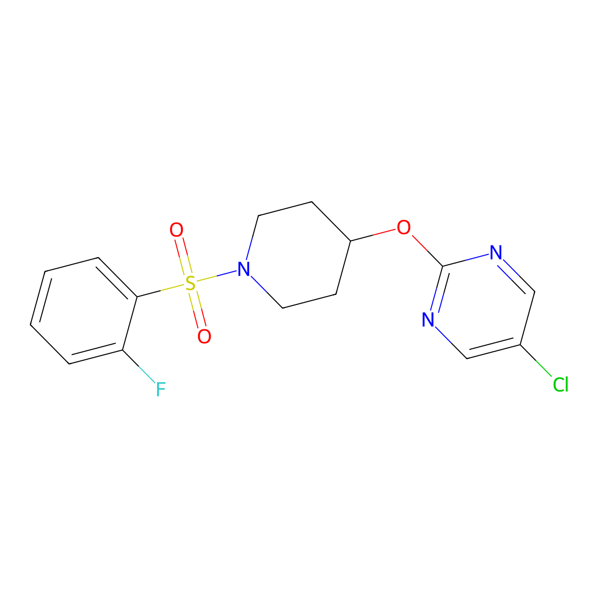 5-Chloro-2-{[1-(2-fluorobenzenesulfonyl)piperidin-4-yl]oxy}pyrimidine molecular structure, CAS 2415539-32-9