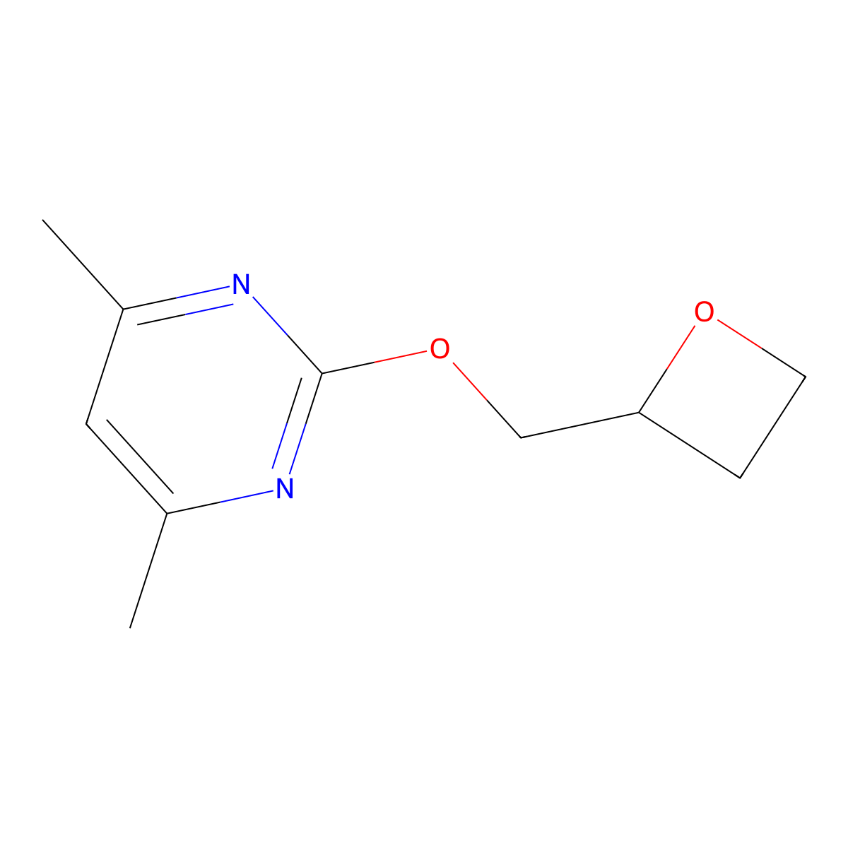 4,6-Dimethyl-2-[(oxetan-2-yl)methoxy]pyrimidine molecular structure, CAS 2415539-39-6