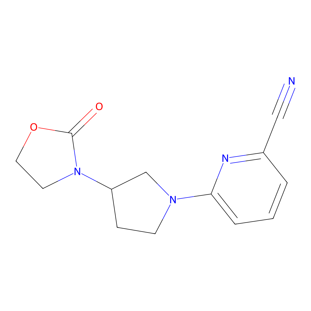 6-[3-(2-Oxo-1,3-oxazolidin-3-yl)pyrrolidin-1-yl]pyridine-2-carbonitrile molecular structure, CAS 2415539-41-0