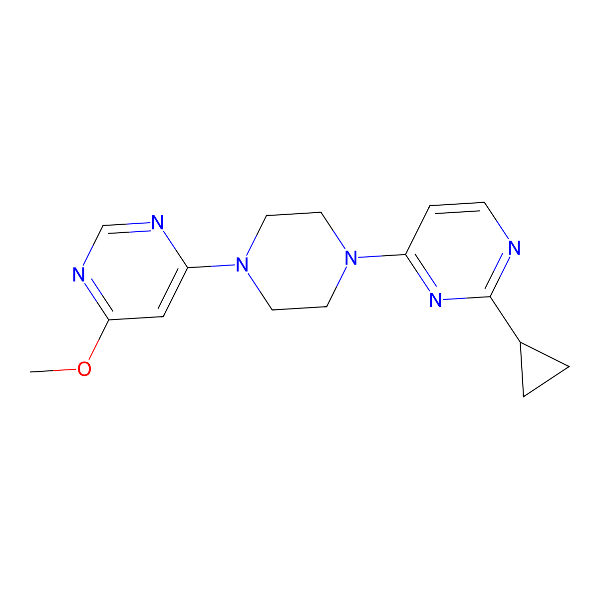 2-Cyclopropyl-4-[4-(6-methoxypyrimidin-4-yl)piperazin-1-yl]pyrimidine molecular structure, CAS 2415539-43-2