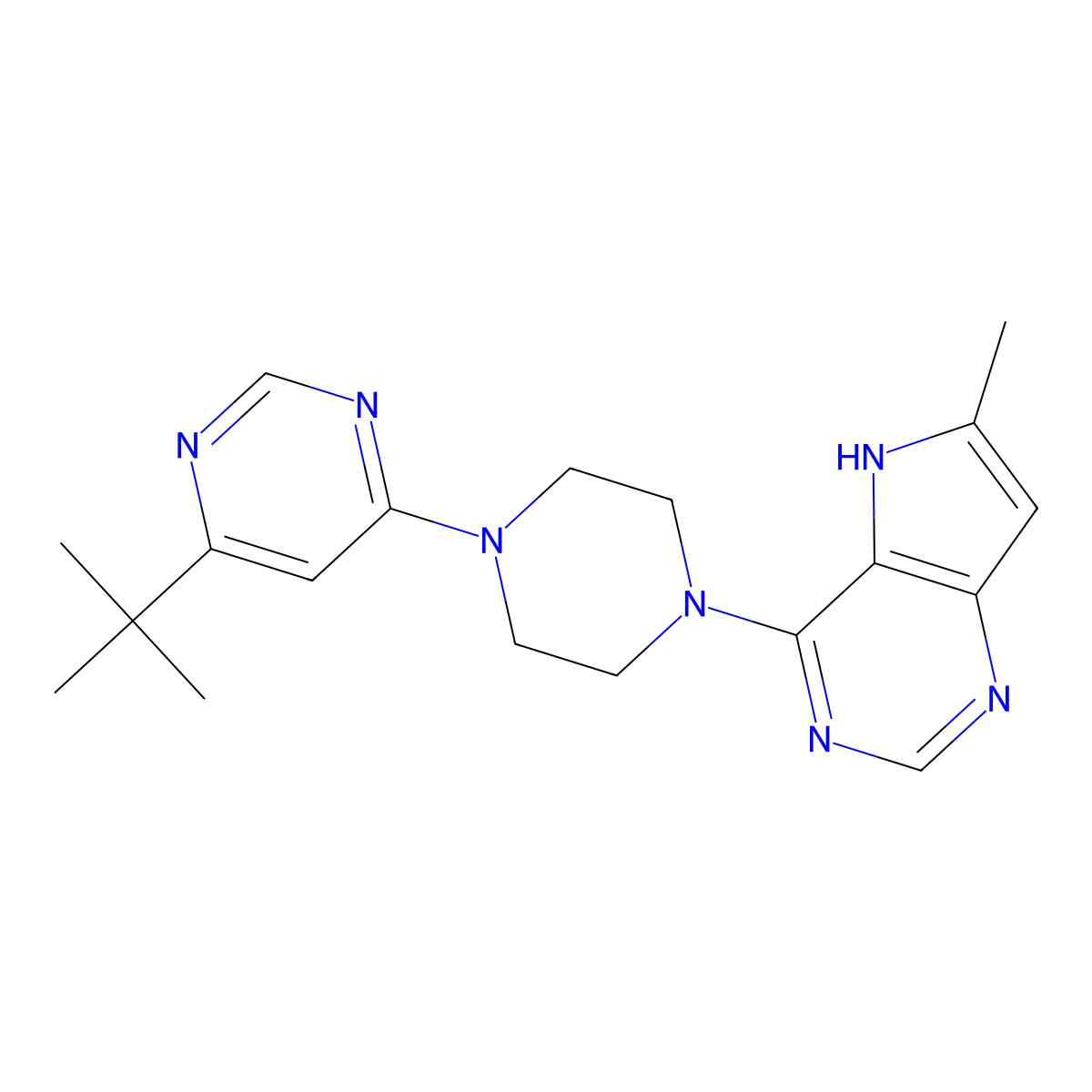 4-tert-butyl-6-(4-{6-methyl-5H-pyrrolo[3,2-d]pyrimidin-4-yl}piperazin-1-yl)pyrimidine molecular structure, CAS 2415539-45-4