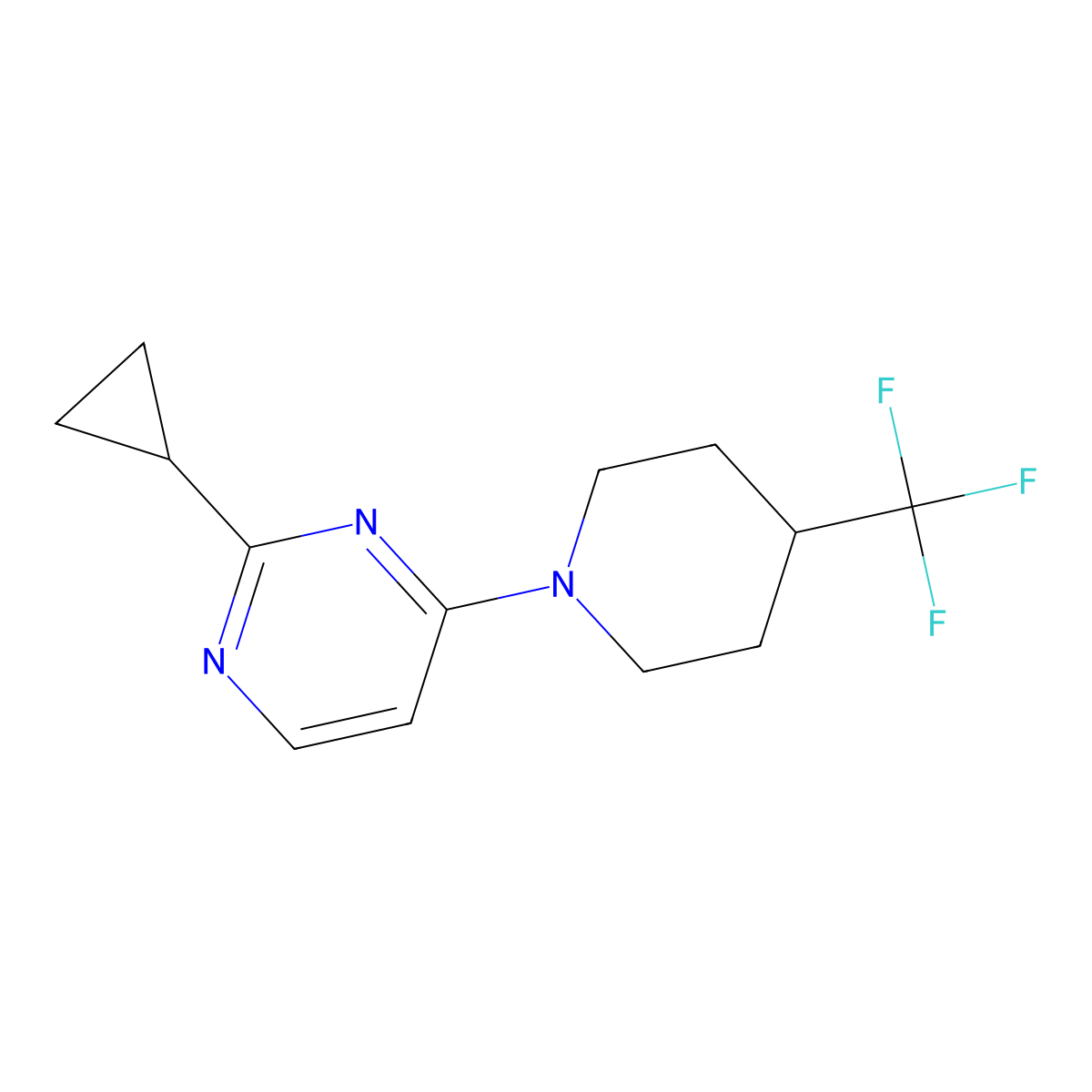 2-Cyclopropyl-4-[4-(trifluoromethyl)piperidin-1-yl]pyrimidine molecular structure, CAS 2415539-47-6
