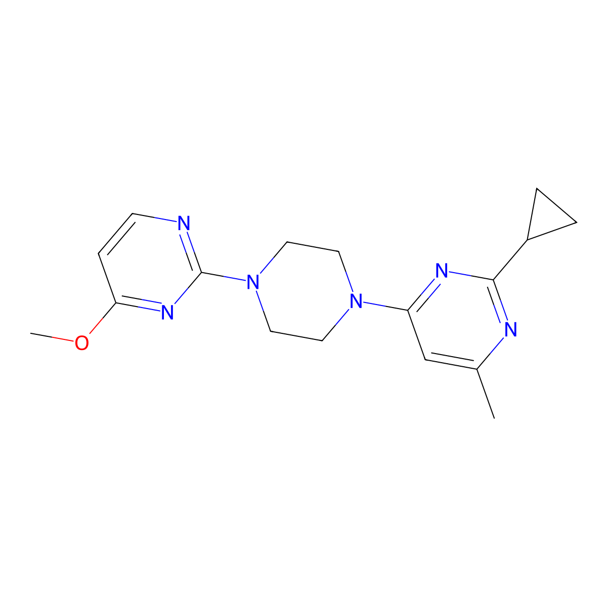 2-Cyclopropyl-4-[4-(4-methoxypyrimidin-2-yl)piperazin-1-yl]-6-methylpyrimidine molecular structure, CAS 2415539-50-1