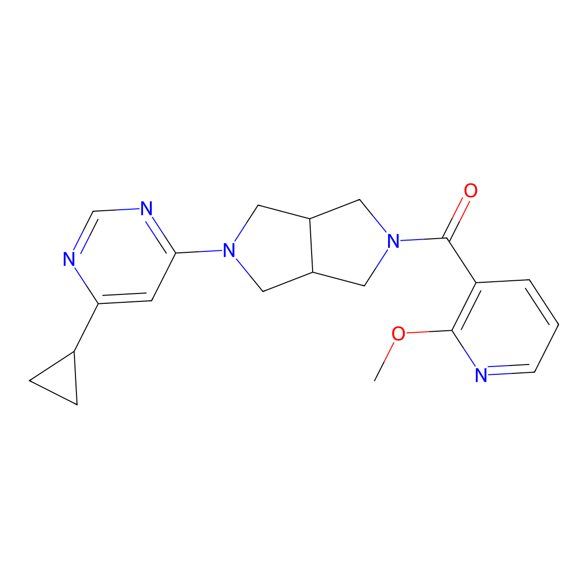 4-Cyclopropyl-6-[5-(2-methoxypyridine-3-carbonyl)-octahydropyrrolo[3,4-c]pyrrol-2-yl]pyrimidine molecular structure, CAS 2415539-57-8