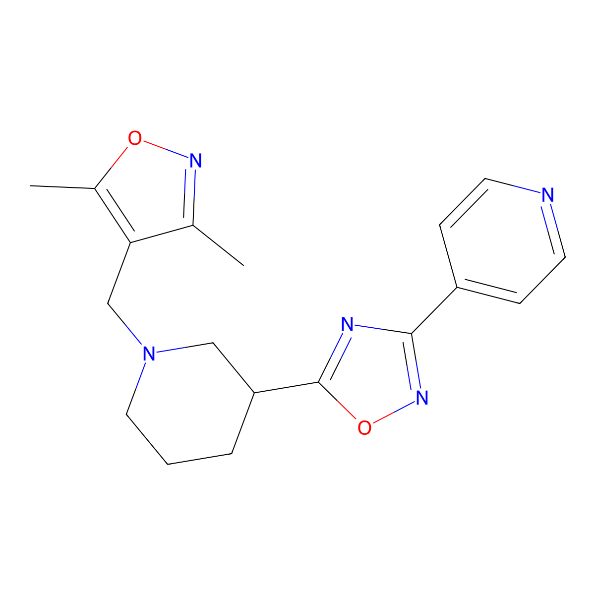 4-(5-{1-[(3,5-Dimethyl-1,2-oxazol-4-yl)methyl]piperidin-3-yl}-1,2,4-oxadiazol-3-yl)pyridine molecular structure, CAS 2415539-62-5