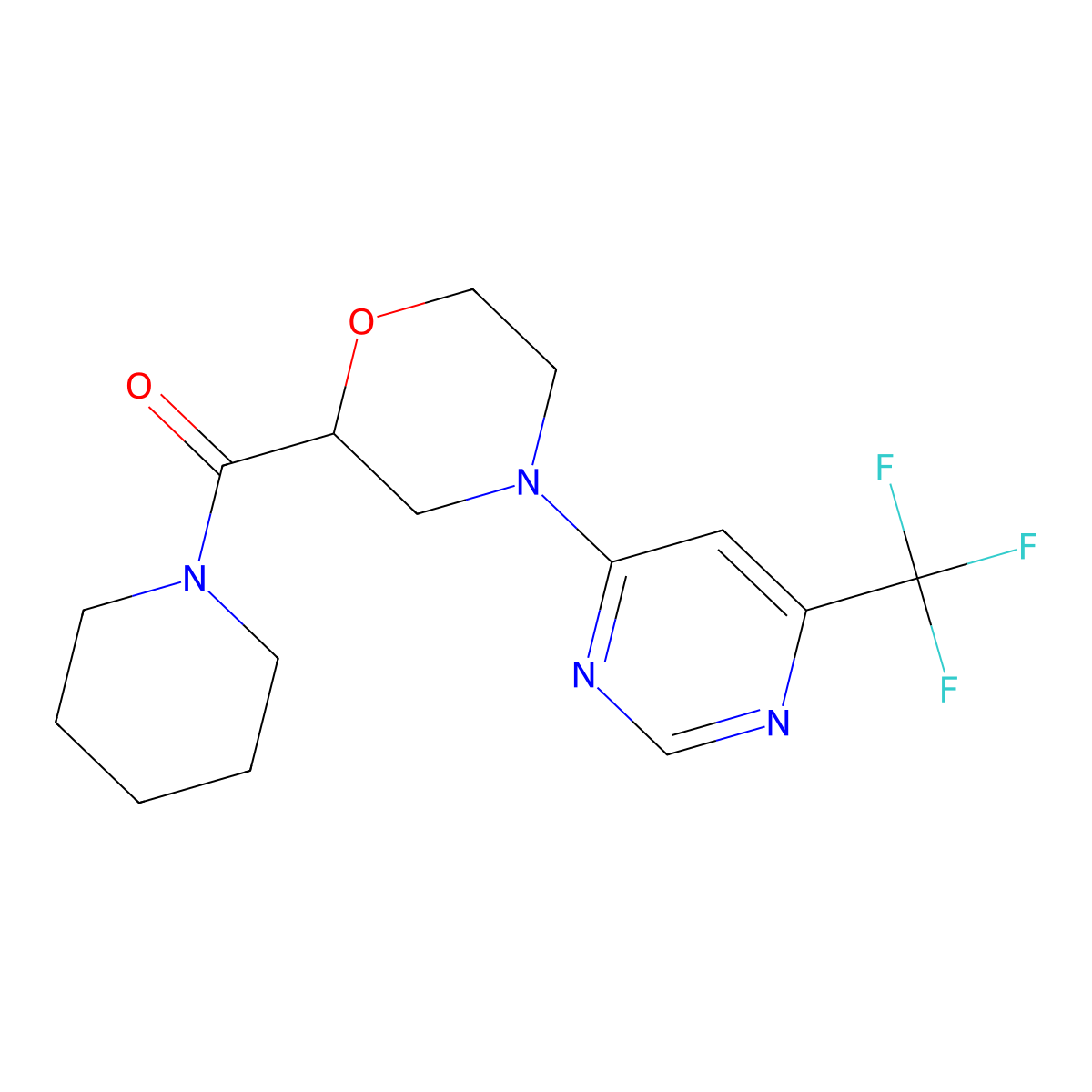 2-(Piperidine-1-carbonyl)-4-[6-(trifluoromethyl)pyrimidin-4-yl]morpholine molecular structure, CAS 2415539-65-8