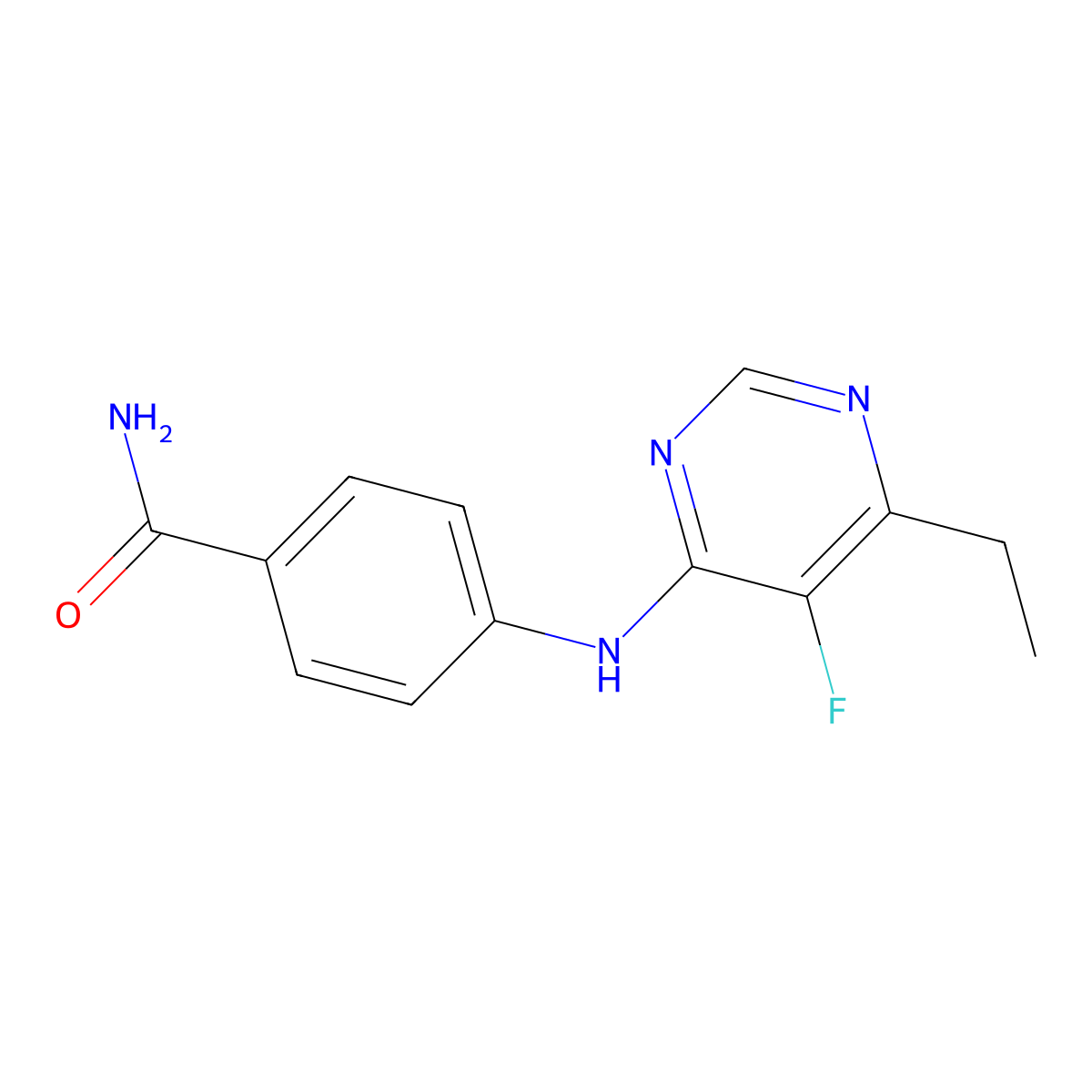 4-[(6-Ethyl-5-fluoropyrimidin-4-yl)amino]benzamide molecular structure, CAS 2415539-66-9