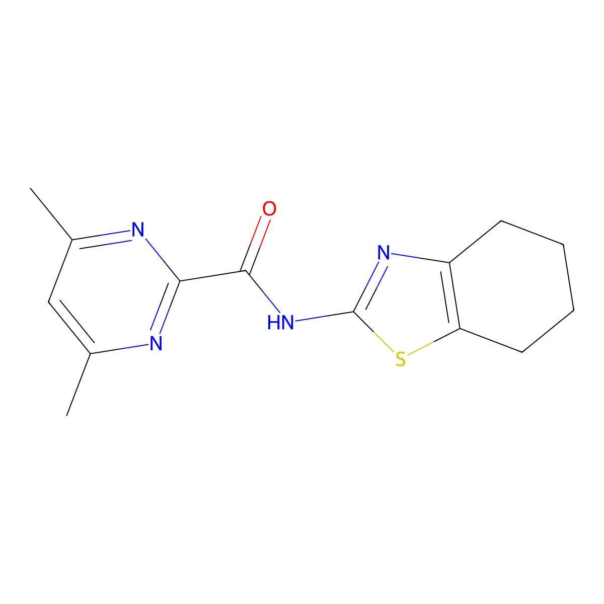 4,6-Dimethyl-N-(4,5,6,7-tetrahydro-1,3-benzothiazol-2-yl)pyrimidine-2-carboxamide molecular structure, CAS 2415539-67-0