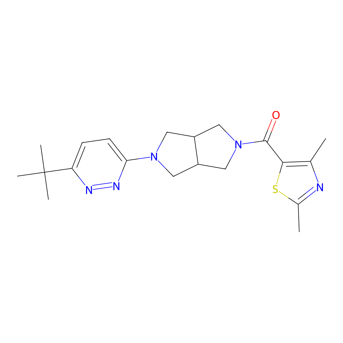 3-Tert-butyl-6-[5-(2,4-dimethyl-1,3-thiazole-5-carbonyl)-octahydropyrrolo[3,4-c]pyrrol-2-yl]pyridazine molecular structure, CAS 2415539-72-7