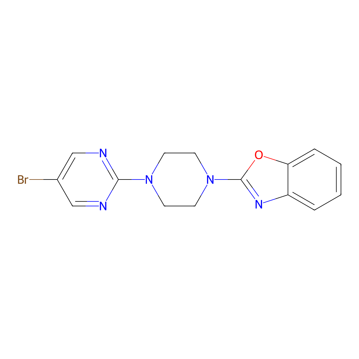 2-[4-(5-Bromopyrimidin-2-yl)piperazin-1-yl]-1,3-benzoxazole molecular structure, CAS 2415539-76-1
