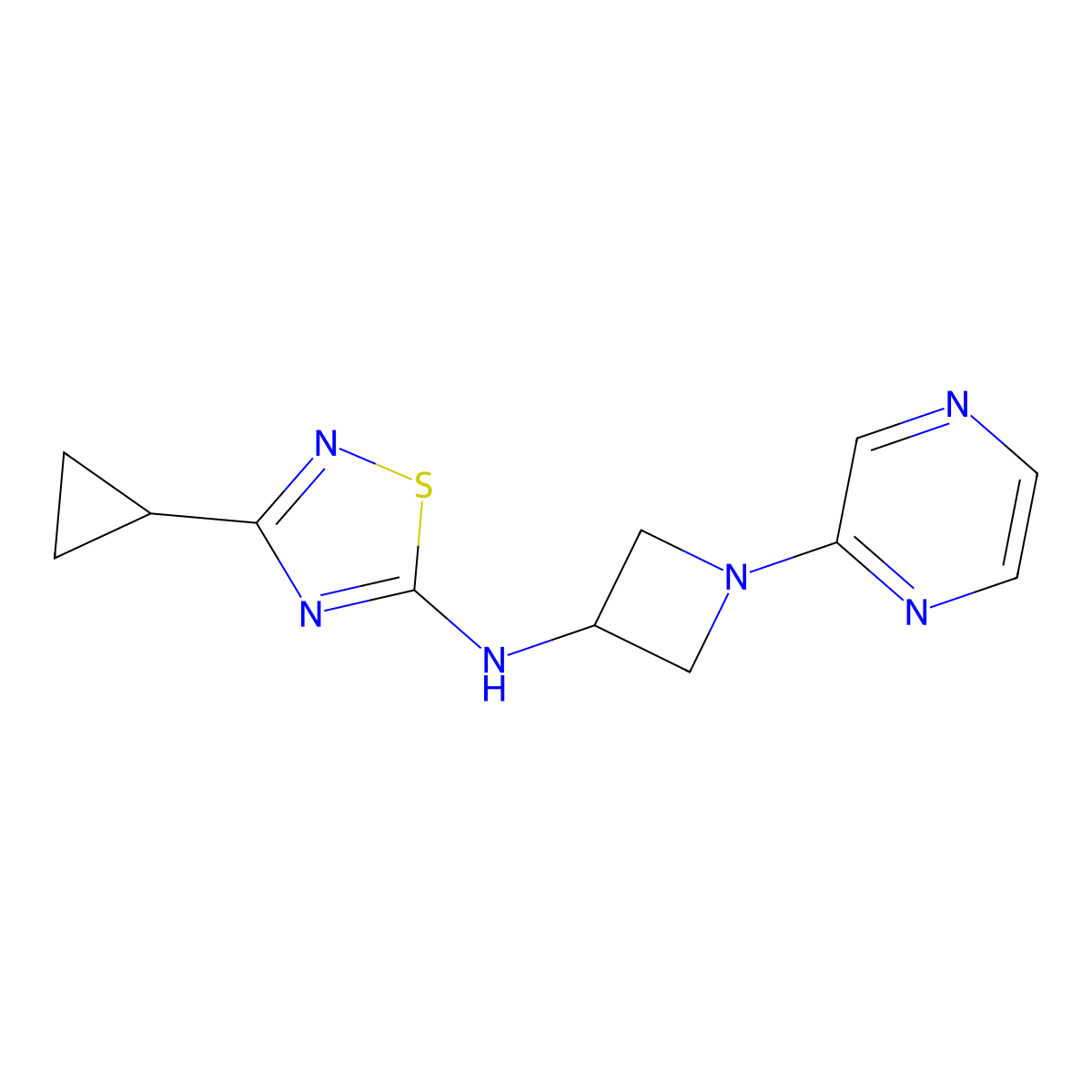 3-cyclopropyl-N-[1-(pyrazin-2-yl)azetidin-3-yl]-1,2,4-thiadiazol-5-amine molecular structure, CAS 2415539-77-2