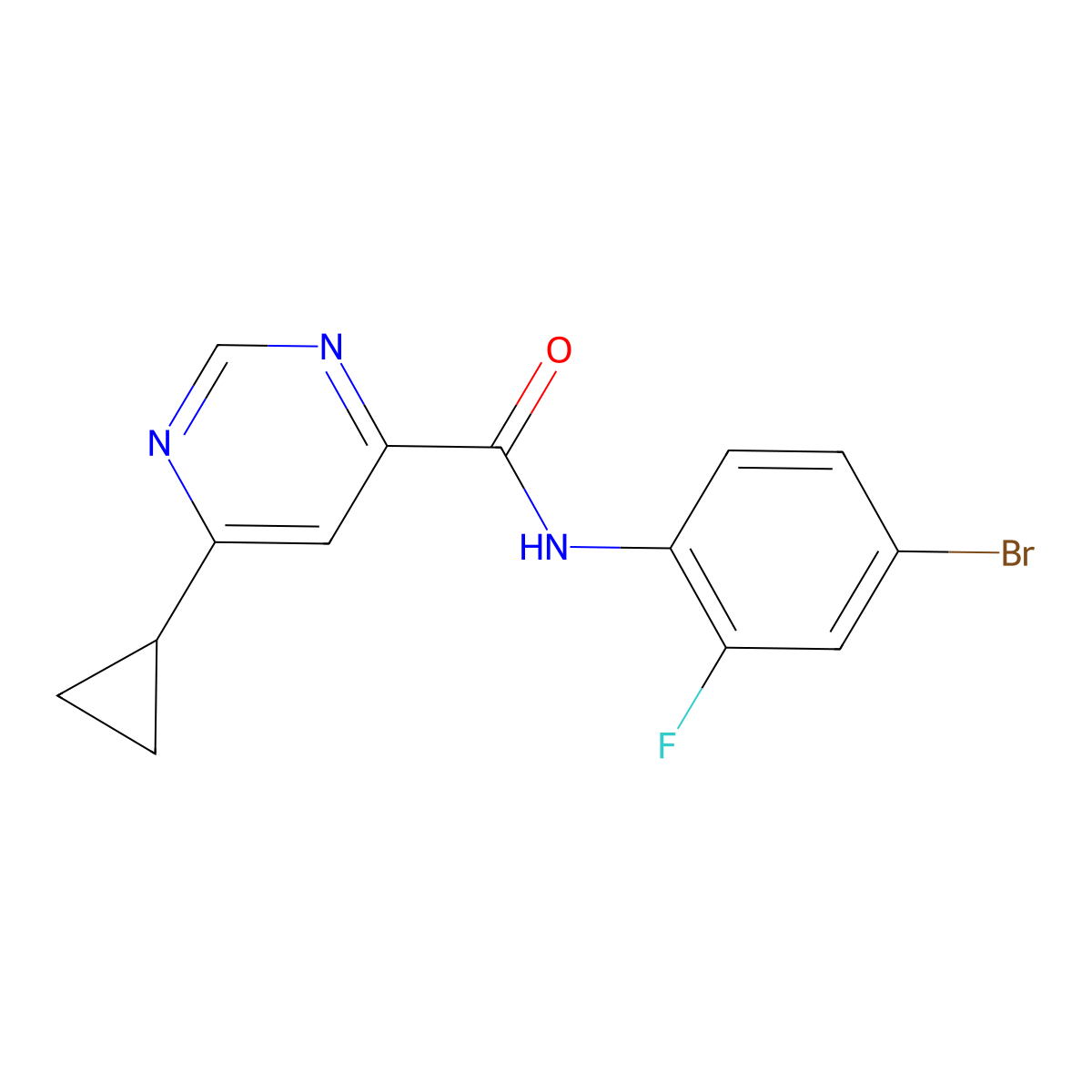 N-(4-Bromo-2-fluorophenyl)-6-cyclopropylpyrimidine-4-carboxamide molecular structure, CAS 2415539-78-3