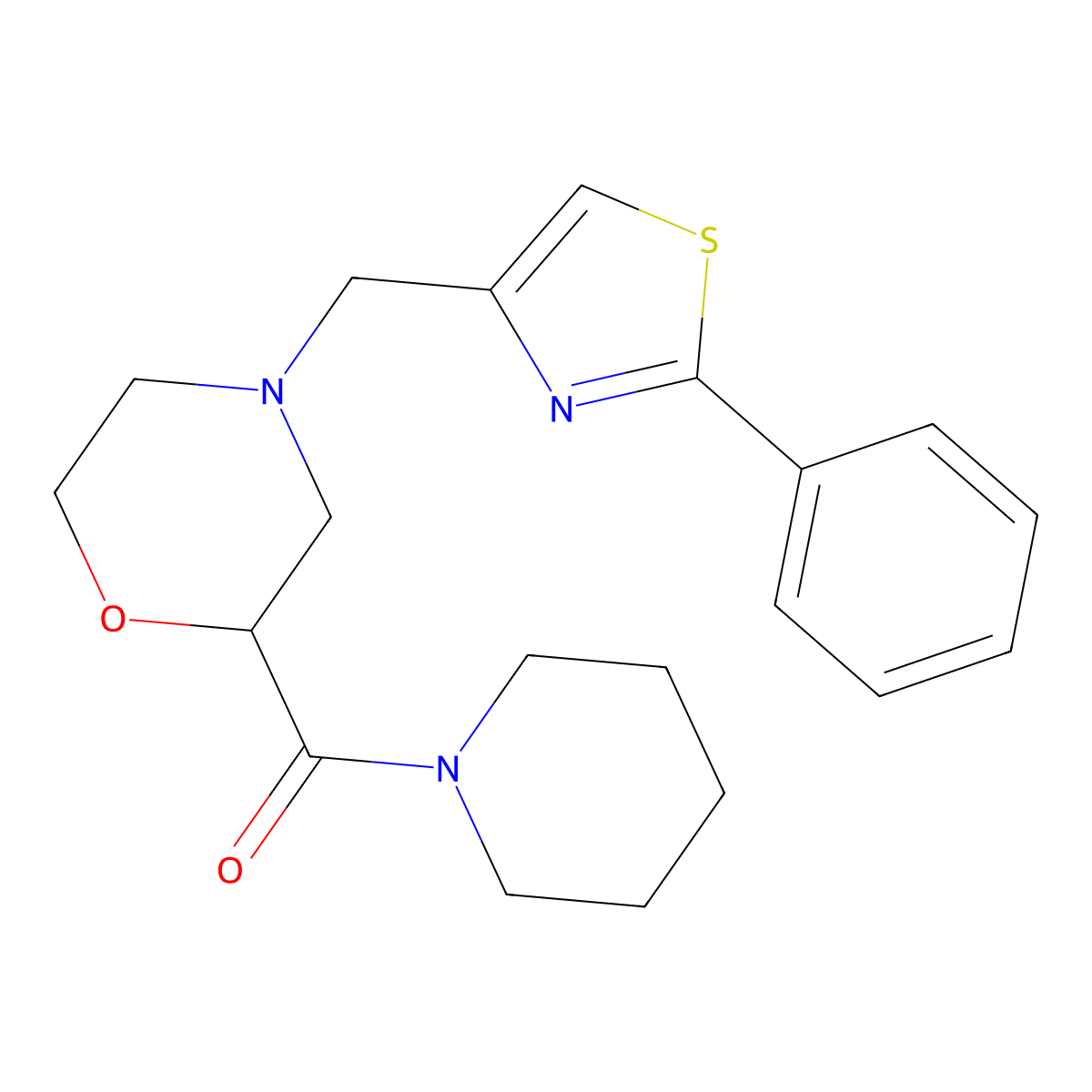 4-[(2-Phenyl-1,3-thiazol-4-yl)methyl]-2-(piperidine-1-carbonyl)morpholine molecular structure, CAS 2415539-79-4