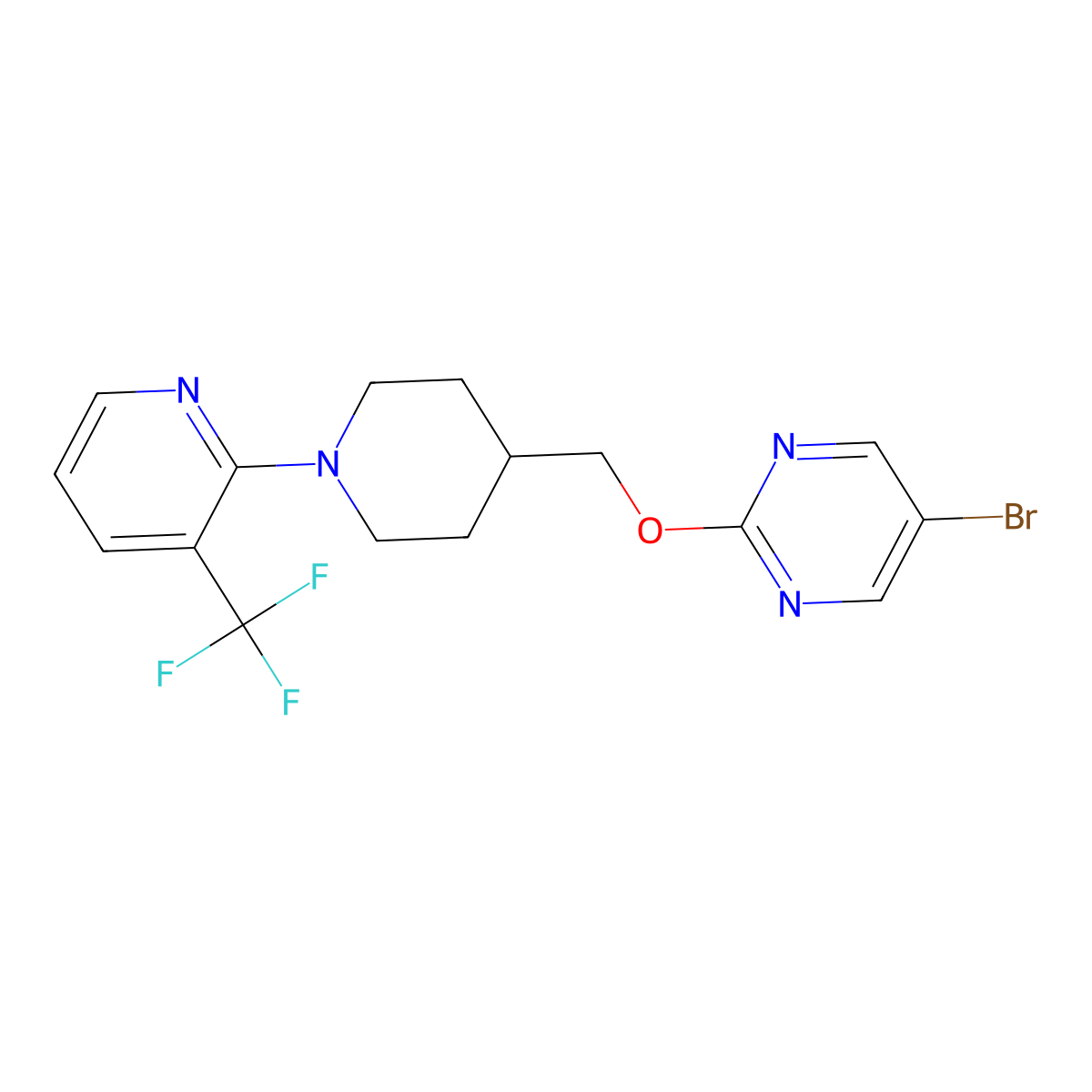 5-Bromo-2-({1-[3-(trifluoromethyl)pyridin-2-yl]piperidin-4-yl}methoxy)pyrimidine molecular structure, CAS 2415539-81-8