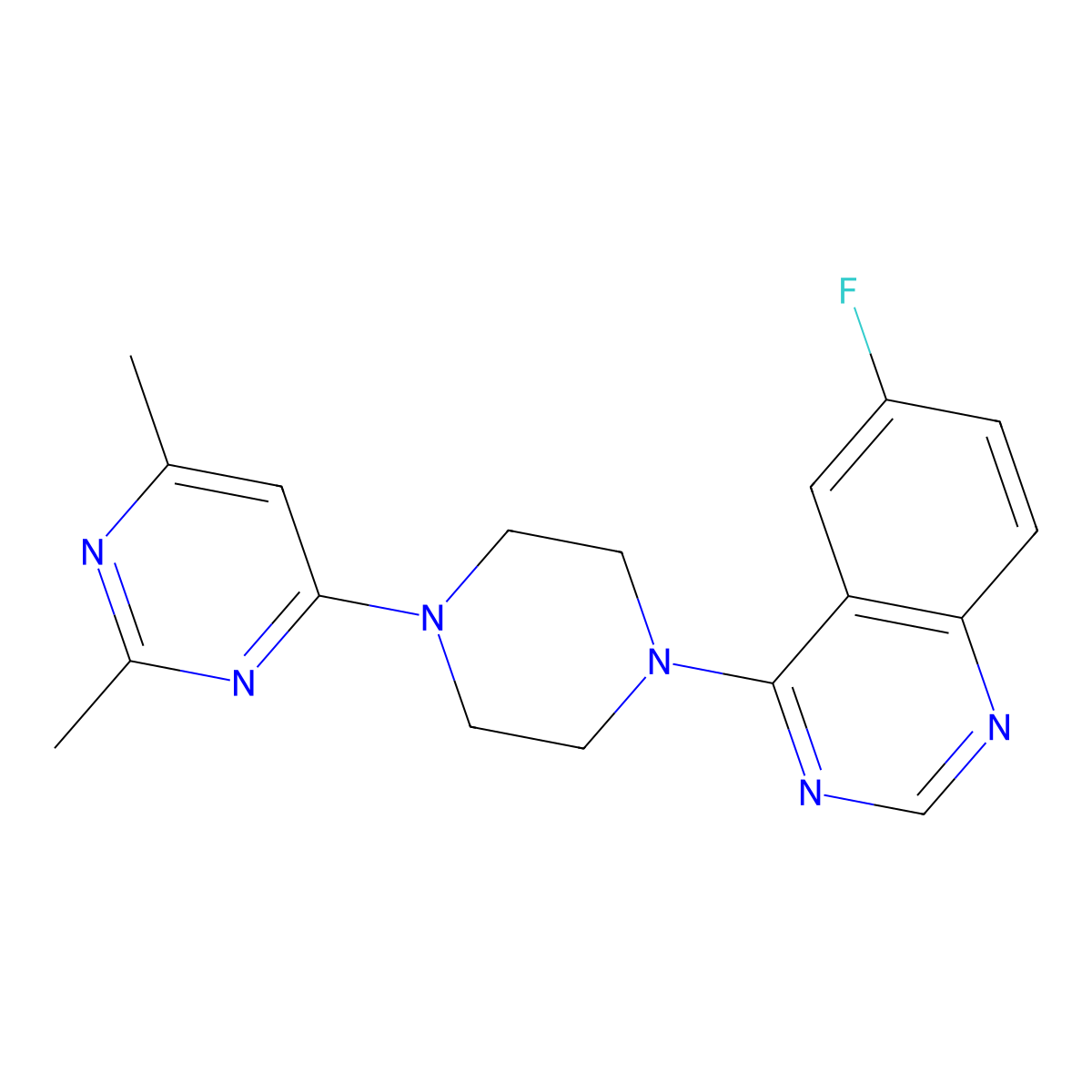 4-[4-(2,6-Dimethylpyrimidin-4-yl)piperazin-1-yl]-6-fluoroquinazoline molecular structure, CAS 2415539-85-2