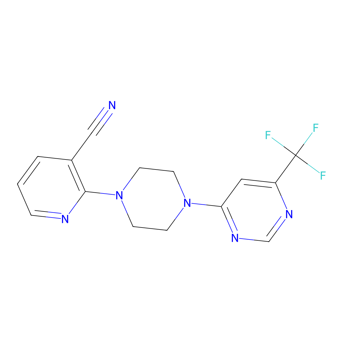 2-{4-[6-(Trifluoromethyl)pyrimidin-4-yl]piperazin-1-yl}pyridine-3-carbonitrile molecular structure, CAS 2415539-92-1