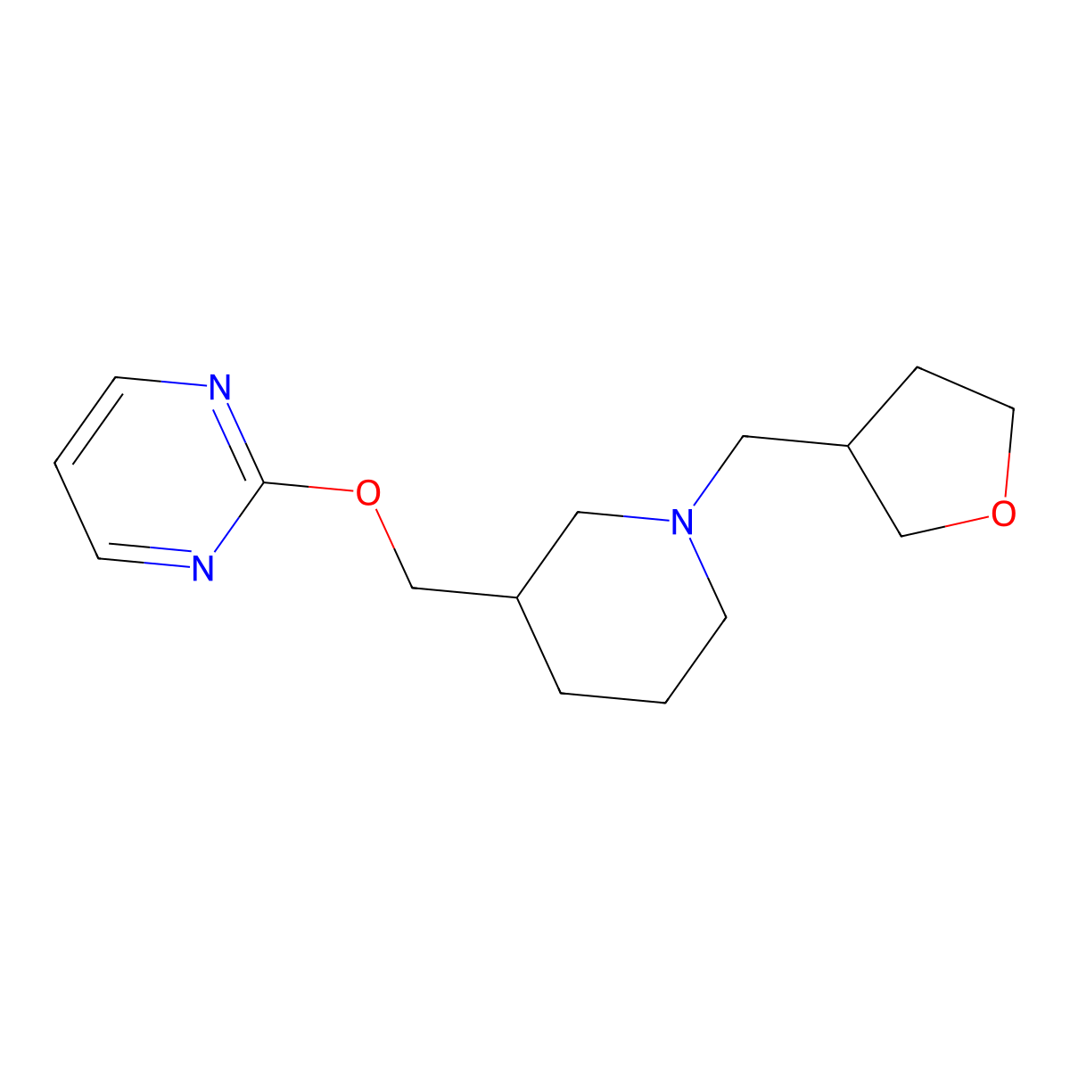 2-({1-[(Oxolan-3-yl)methyl]piperidin-3-yl}methoxy)pyrimidine molecular structure, CAS 2415539-98-7