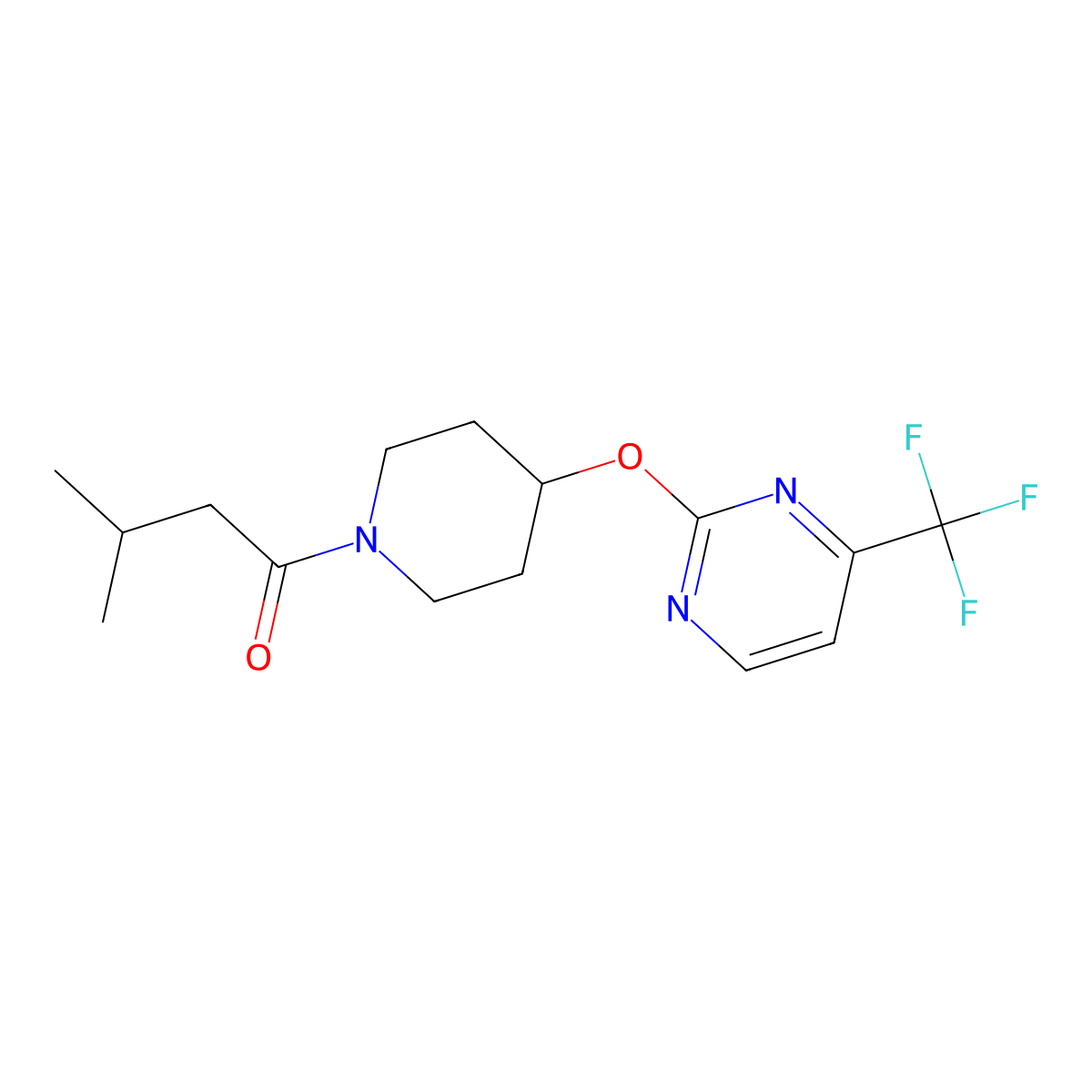 3-Methyl-1-(4-{[4-(trifluoromethyl)pyrimidin-2-yl]oxy}piperidin-1-yl)butan-1-one molecular structure, CAS 2415540-00-8