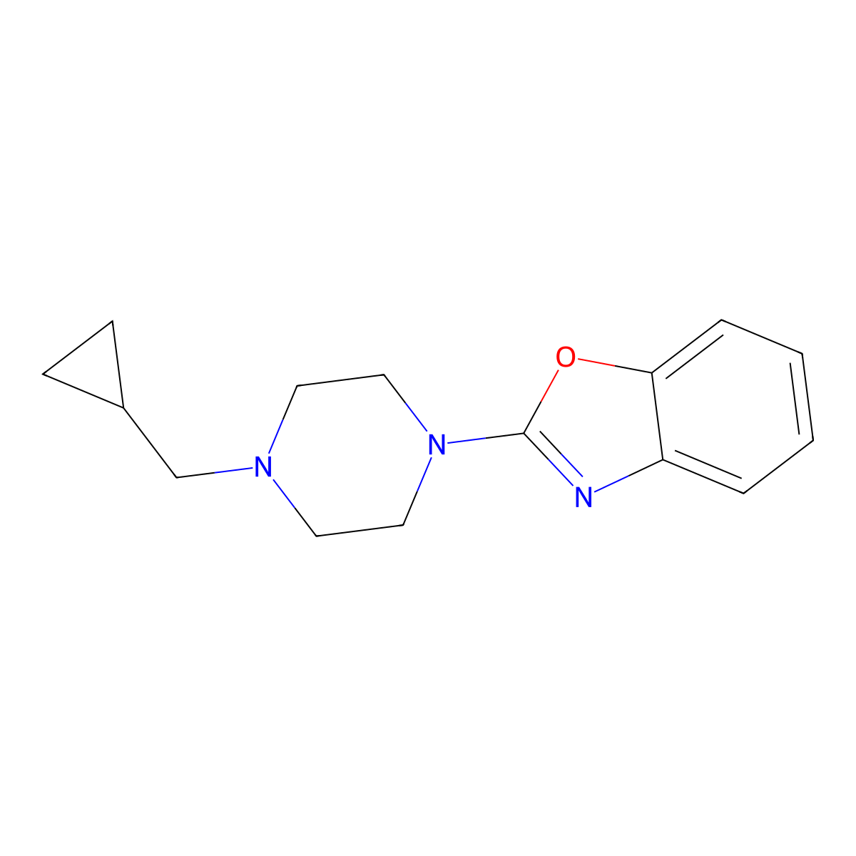 2-[4-(Cyclopropylmethyl)piperazin-1-yl]-1,3-benzoxazole molecular structure, CAS 2415540-03-1