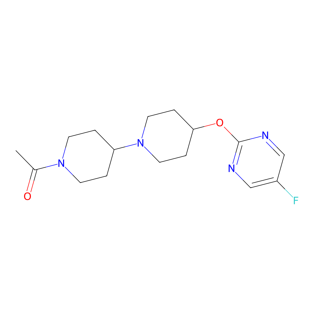 1-{4-[(5-Fluoropyrimidin-2-yl)oxy]-[1,4'-bipiperidine]-1'-yl}ethan-1-one molecular structure, CAS 2415540-12-2