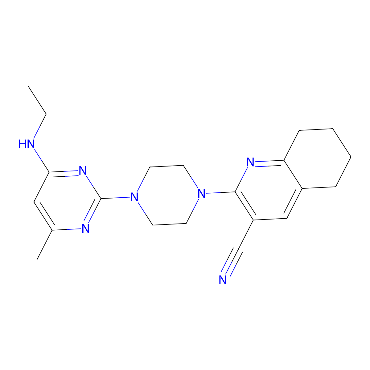 2-{4-[4-(Ethylamino)-6-methylpyrimidin-2-yl]piperazin-1-yl}-5,6,7,8-tetrahydroquinoline-3-carbonitrile molecular structure, CAS 2415540-22-4