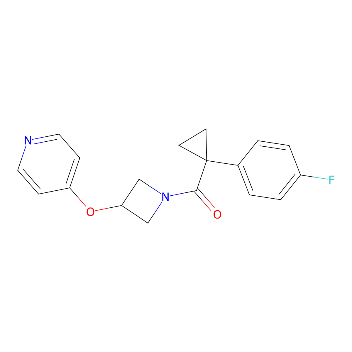 4-({1-[1-(4-Fluorophenyl)cyclopropanecarbonyl]azetidin-3-yl}oxy)pyridine molecular structure, CAS 2415540-25-7