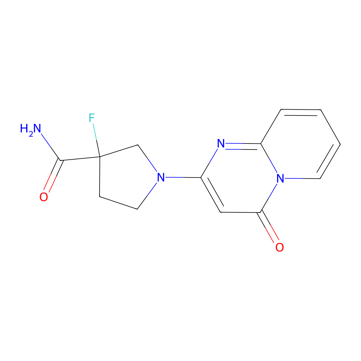 3-fluoro-1-{4-oxo-4H-pyrido[1,2-a]pyrimidin-2-yl}pyrrolidine-3-carboxamide molecular structure, CAS 2415540-27-9