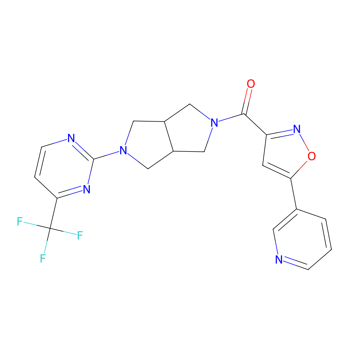 2-{5-[5-(Pyridin-3-yl)-1,2-oxazole-3-carbonyl]-octahydropyrrolo[3,4-c]pyrrol-2-yl}-4-(trifluoromethyl)pyrimidine molecular structure, CAS 2415540-33-7