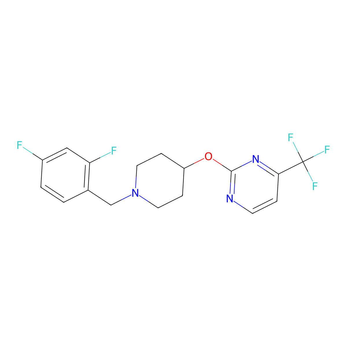 2-({1-[(2,4-Difluorophenyl)methyl]piperidin-4-yl}oxy)-4-(trifluoromethyl)pyrimidine molecular structure, CAS 2415540-45-1