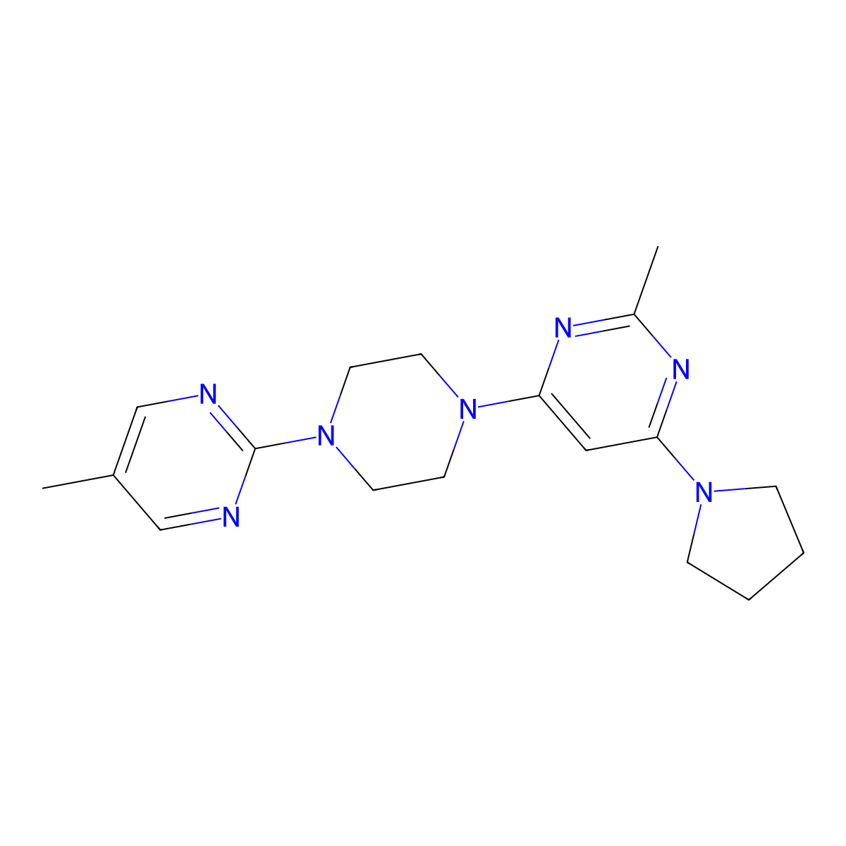 2-Methyl-4-[4-(5-methylpyrimidin-2-yl)piperazin-1-yl]-6-(pyrrolidin-1-yl)pyrimidine molecular structure, CAS 2415540-56-4