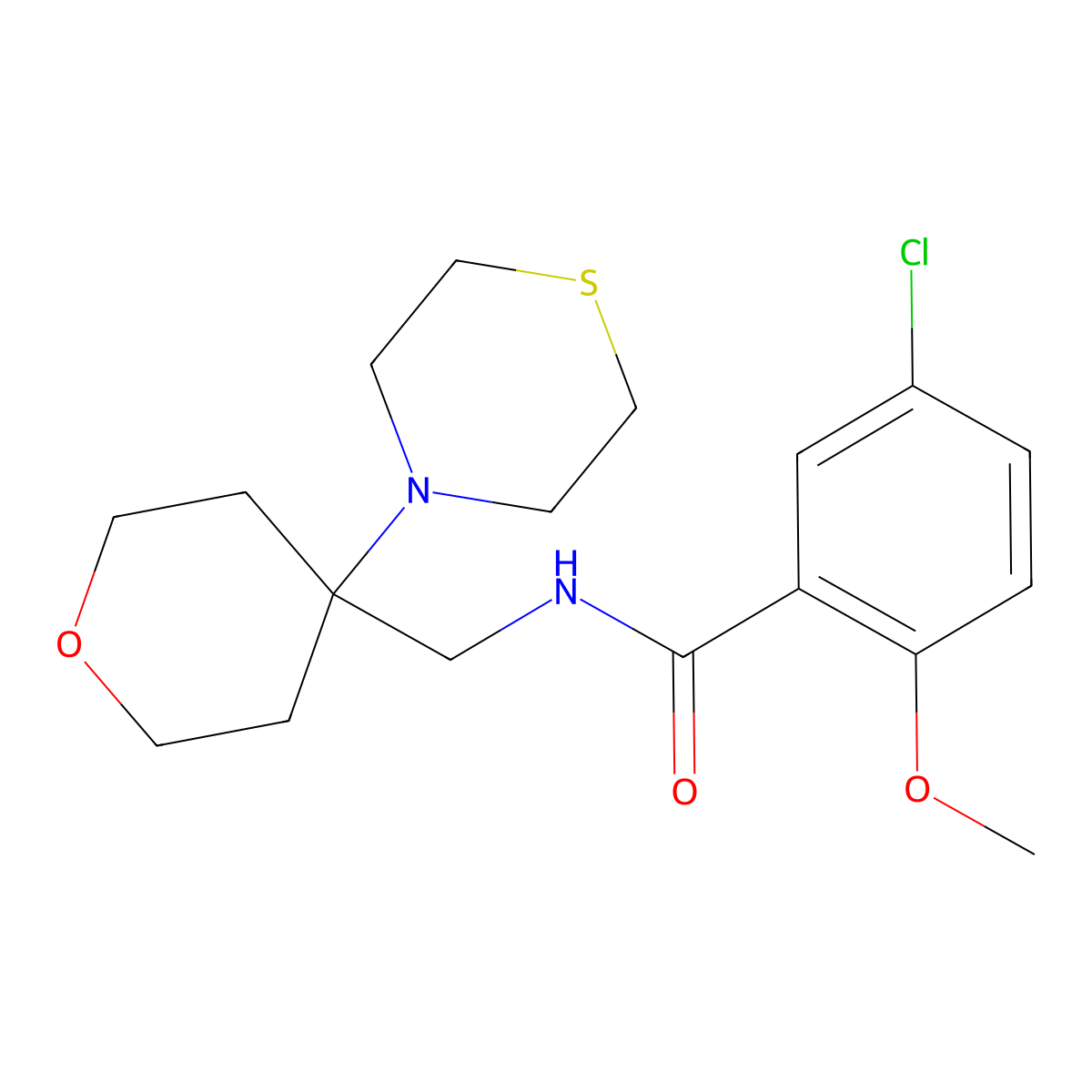 5-chloro-2-methoxy-N-{[4-(thiomorpholin-4-yl)oxan-4-yl]methyl}benzamide molecular structure, CAS 2415540-57-5