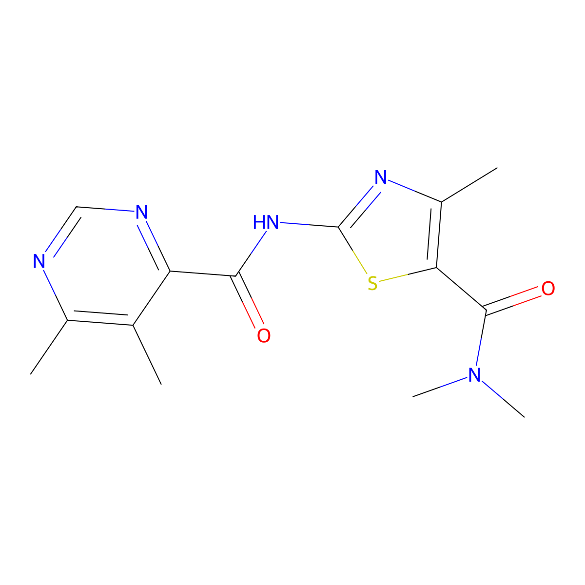 N-[5-(dimethylcarbamoyl)-4-methyl-1,3-thiazol-2-yl]-5,6-dimethylpyrimidine-4-carboxamide molecular structure, CAS 2415540-58-6