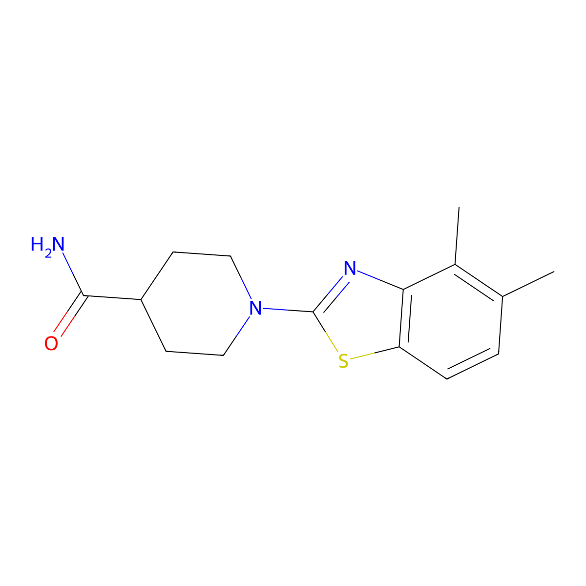 1-(4,5-Dimethyl-1,3-benzothiazol-2-yl)piperidine-4-carboxamide molecular structure, CAS 2415540-59-7