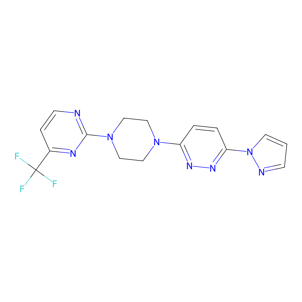 3-(1H-pyrazol-1-yl)-6-{4-[4-(trifluoromethyl)pyrimidin-2-yl]piperazin-1-yl}pyridazine molecular structure, CAS 2415540-67-7