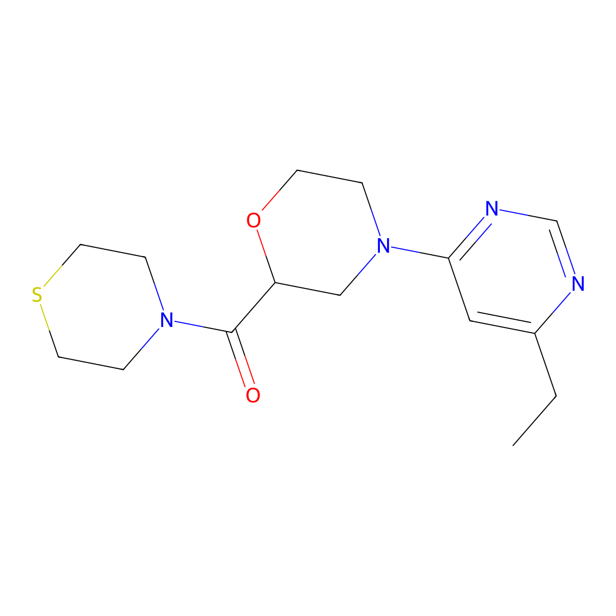 4-(6-Ethylpyrimidin-4-yl)-2-(thiomorpholine-4-carbonyl)morpholine molecular structure, CAS 2415540-68-8