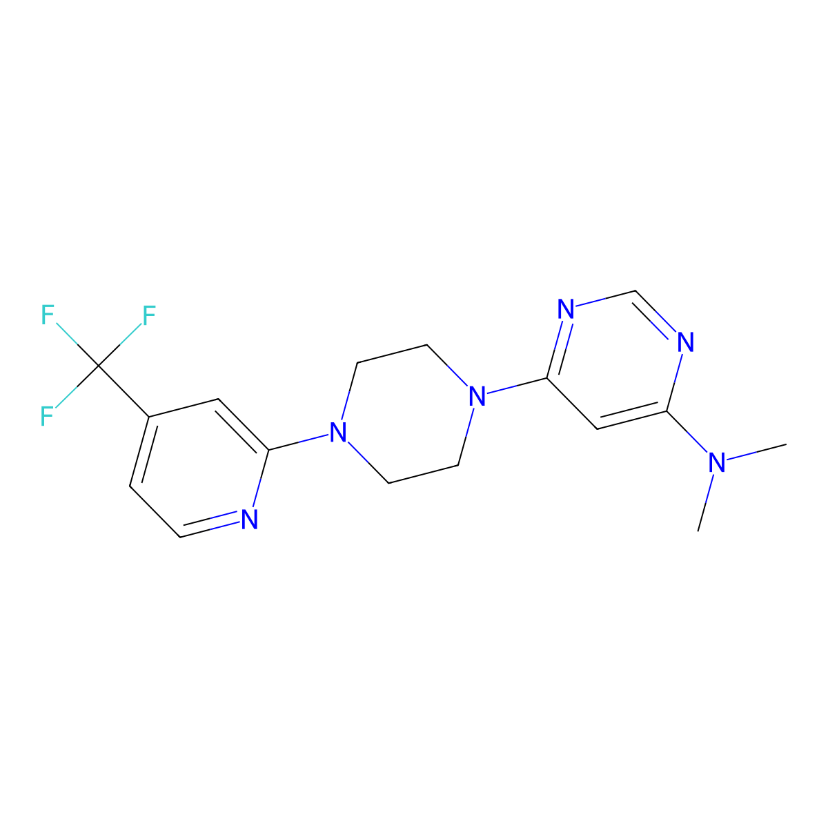 N,N-dimethyl-6-{4-[4-(trifluoromethyl)pyridin-2-yl]piperazin-1-yl}pyrimidin-4-amine molecular structure, CAS 2415540-76-8