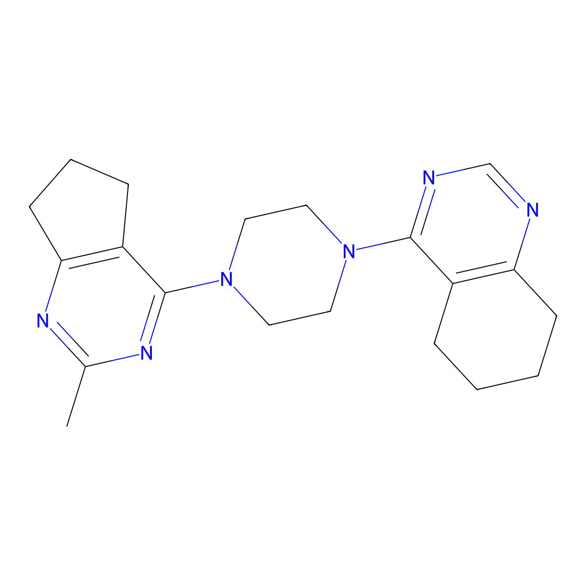 4-(4-{2-methyl-5H,6H,7H-cyclopenta[d]pyrimidin-4-yl}piperazin-1-yl)-5,6,7,8-tetrahydroquinazoline molecular structure, CAS 2415540-80-4