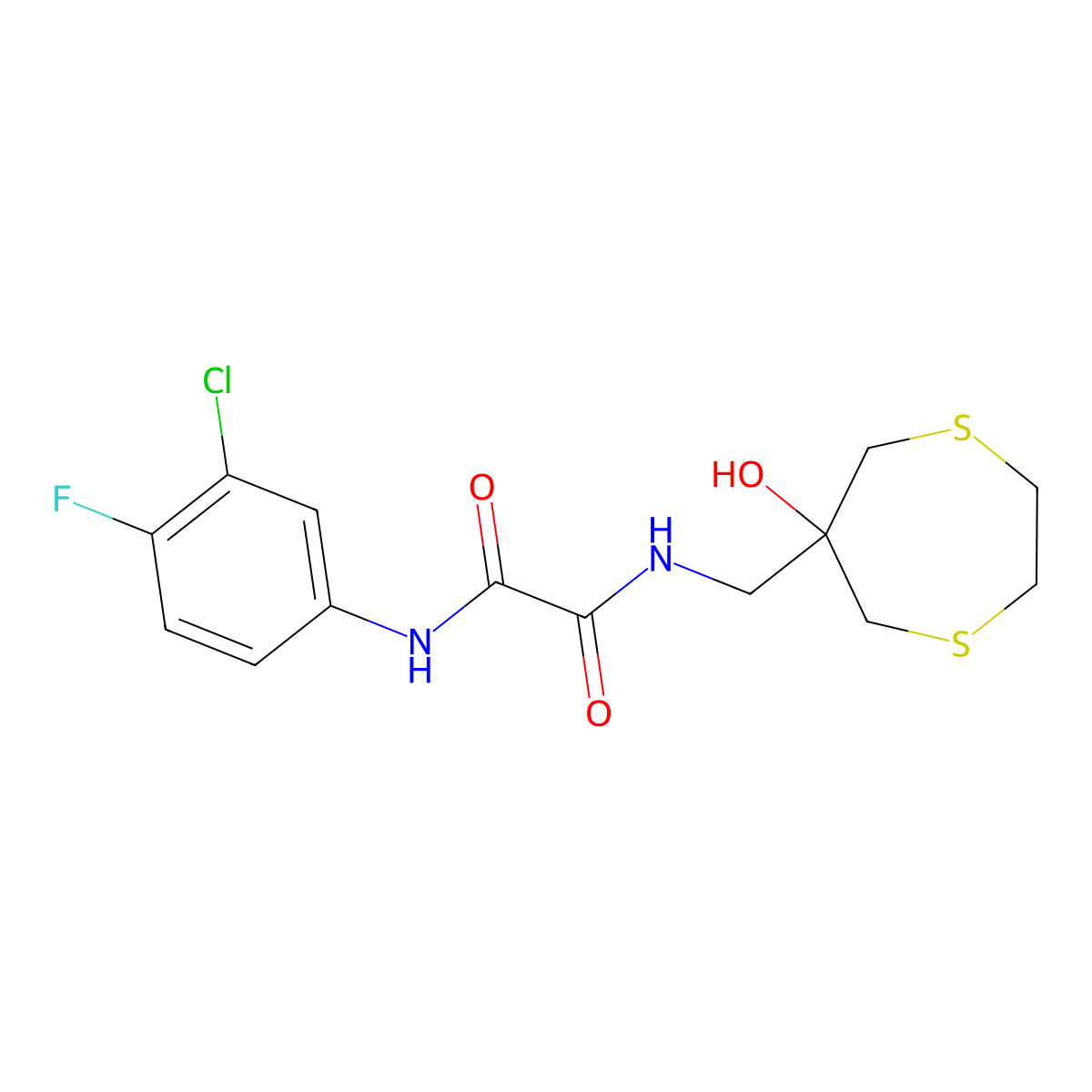 N-(3-chloro-4-fluorophenyl)-N'-[(6-hydroxy-1,4-dithiepan-6-yl)methyl]ethanediamide molecular structure, CAS 2415540-85-9