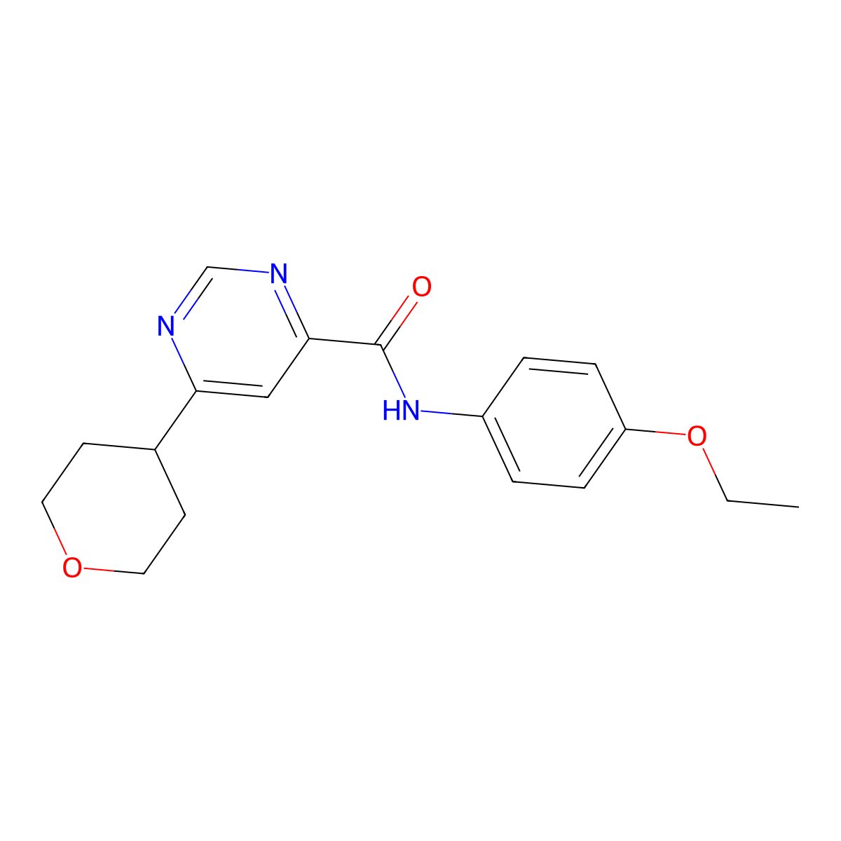 N-(4-Ethoxyphenyl)-6-(oxan-4-yl)pyrimidine-4-carboxamide molecular structure, CAS 2415540-86-0