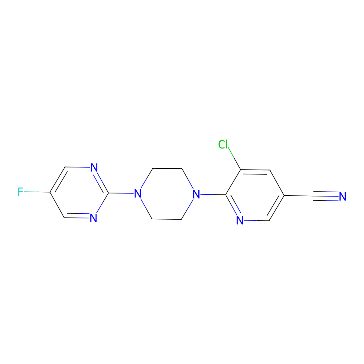 5-Chloro-6-[4-(5-fluoropyrimidin-2-yl)piperazin-1-yl]pyridine-3-carbonitrile molecular structure, CAS 2415540-88-2