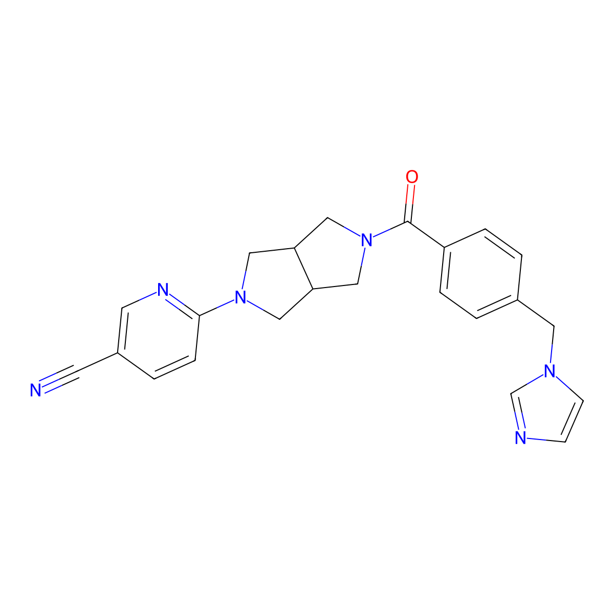 6-(5-{4-[(1H-imidazol-1-yl)methyl]benzoyl}-octahydropyrrolo[3,4-c]pyrrol-2-yl)pyridine-3-carbonitrile molecular structure, CAS 2415540-89-3
