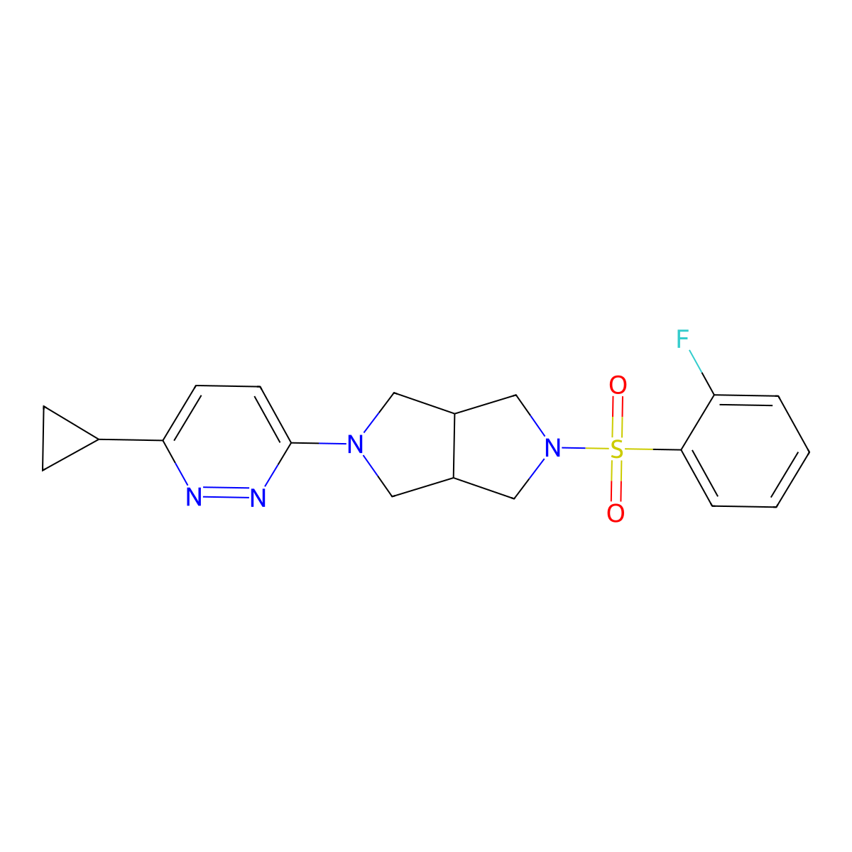 3-Cyclopropyl-6-[5-(2-fluorobenzenesulfonyl)-octahydropyrrolo[3,4-c]pyrrol-2-yl]pyridazine molecular structure, CAS 2415540-90-6
