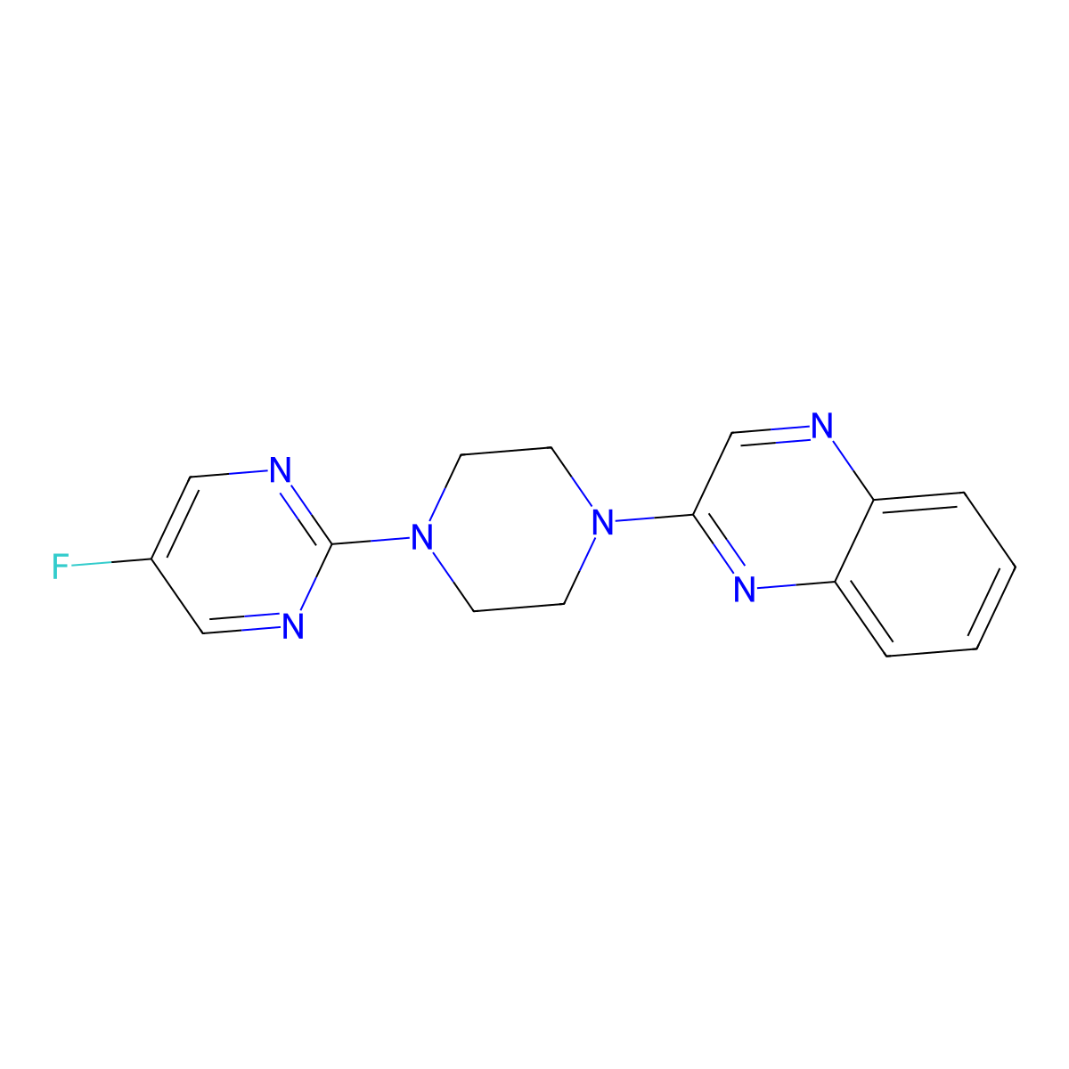 2-[4-(5-Fluoropyrimidin-2-yl)piperazin-1-yl]quinoxaline molecular structure, CAS 2415540-91-7
