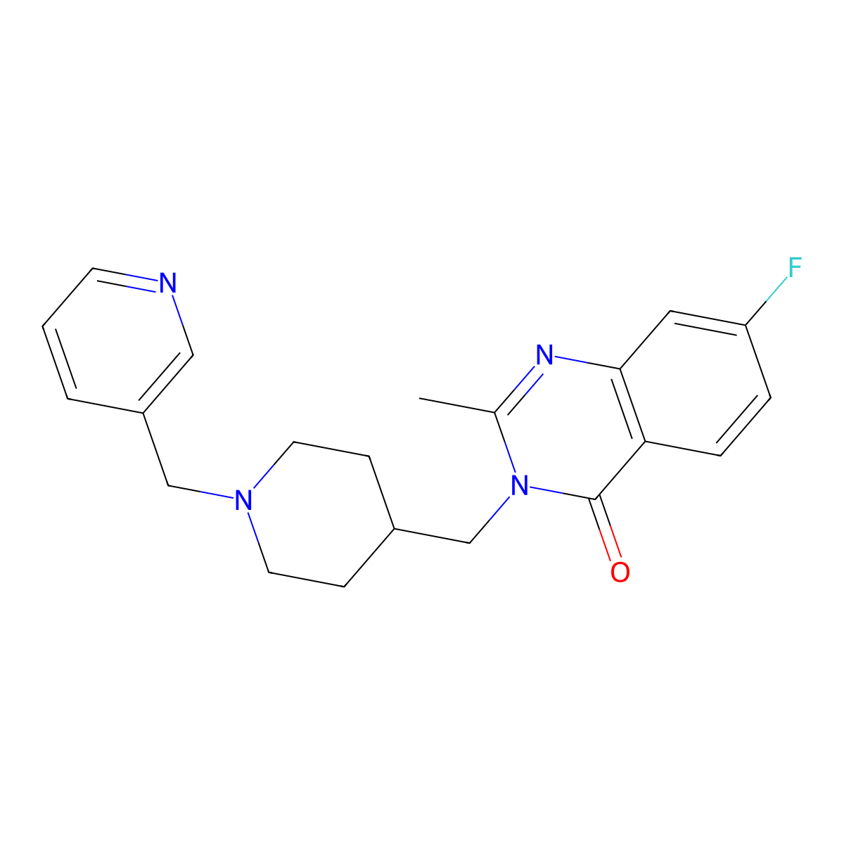 7-Fluoro-2-methyl-3-({1-[(pyridin-3-yl)methyl]piperidin-4-yl}methyl)-3,4-dihydroquinazolin-4-one molecular structure, CAS 2415540-96-2