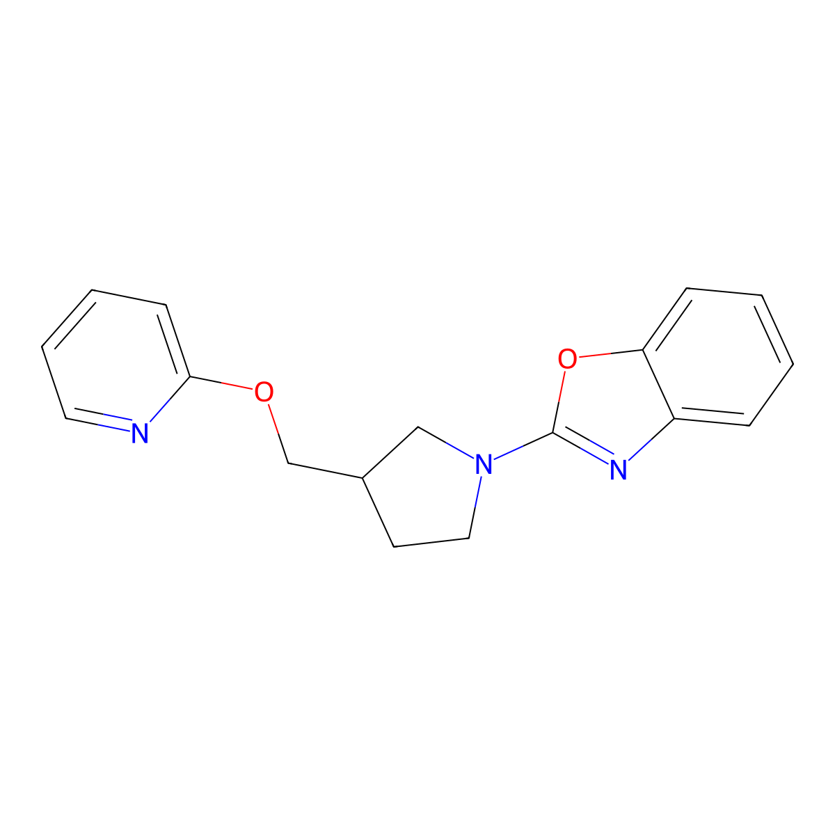 2-{3-[(Pyridin-2-yloxy)methyl]pyrrolidin-1-yl}-1,3-benzoxazole molecular structure, CAS 2415540-97-3
