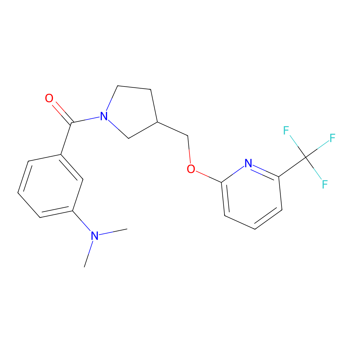 N,N-dimethyl-3-[3-({[6-(trifluoromethyl)pyridin-2-yl]oxy}methyl)pyrrolidine-1-carbonyl]aniline molecular structure, CAS 2415541-00-1